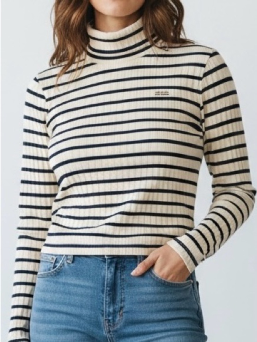 The tiny big sister striped Ribbed Turtleneck long sleeves tee S